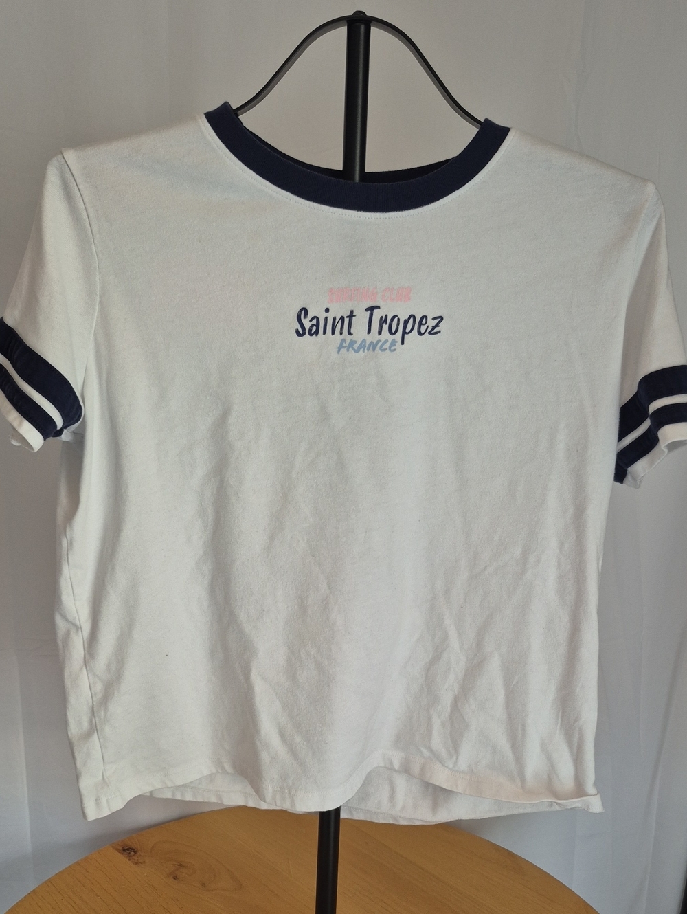 abercrombie kids White & Navy Ringer Tee with Saint Tropez Logo